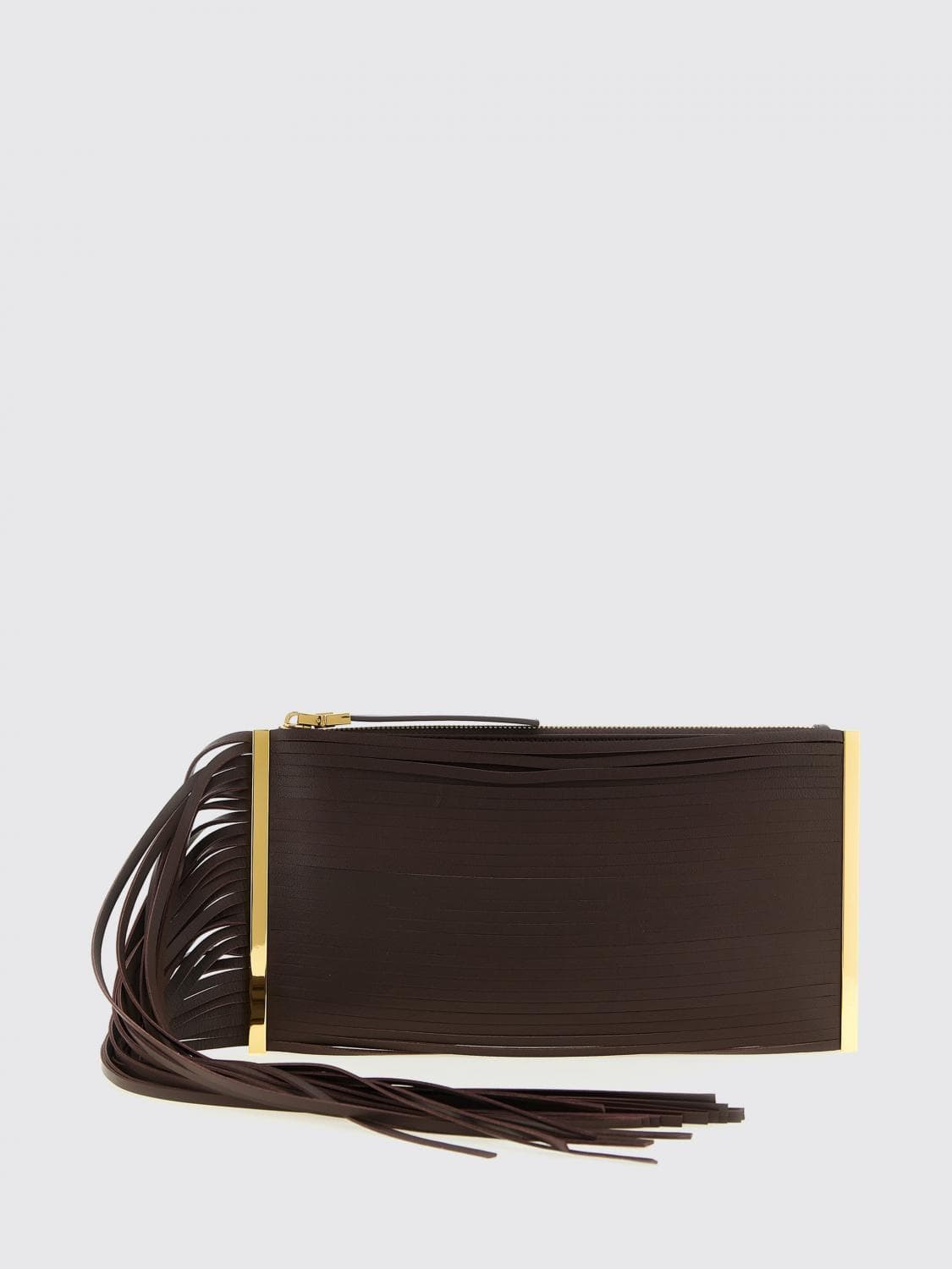Elisabetta Franchi Nappa Leather Clutch with Fringes