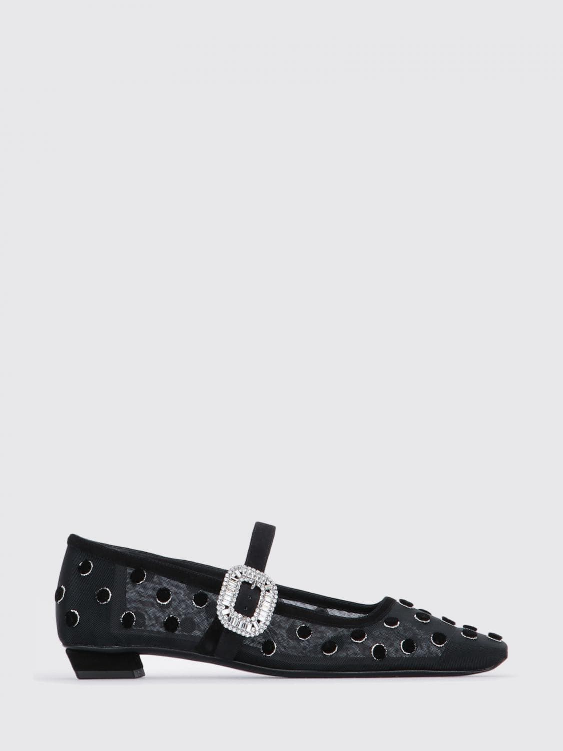 Roger Vivier Belle Vivier Ballerina in Flocked Polka Dot Nylon with Jewel Buckle