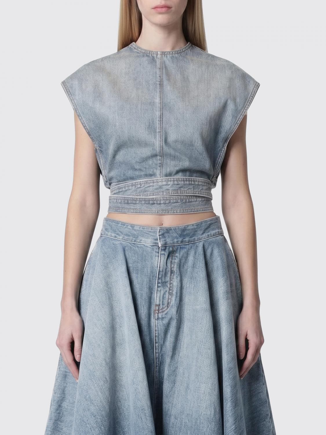 Alaïa Cropped Cotton Denim Top