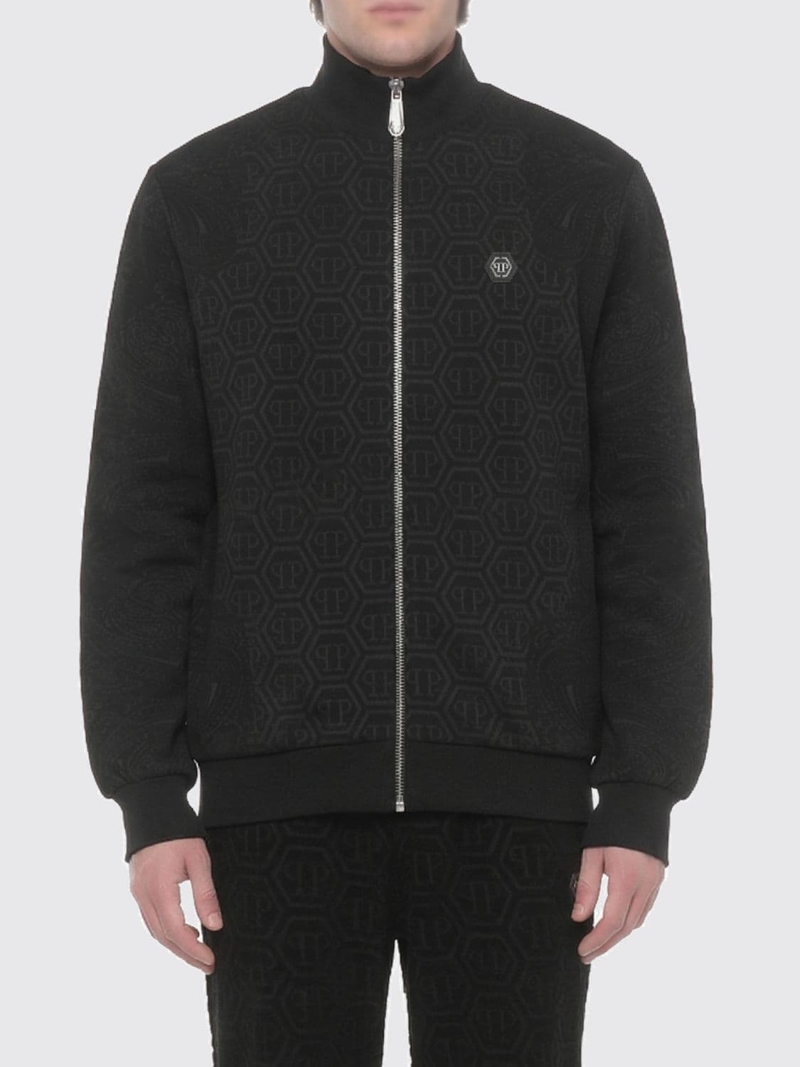 Philipp Plein Monogram Cotton Blend Zip-Up Sweatshirt