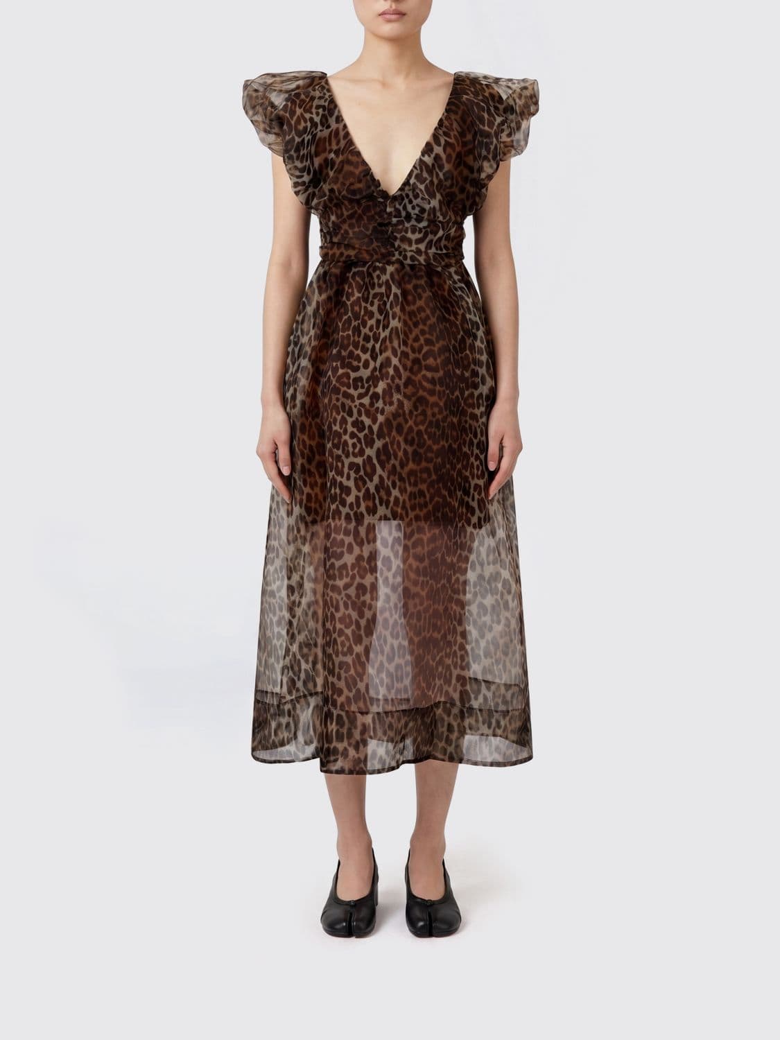 Ganni Animal Print Recycled Polyester Midi Dress