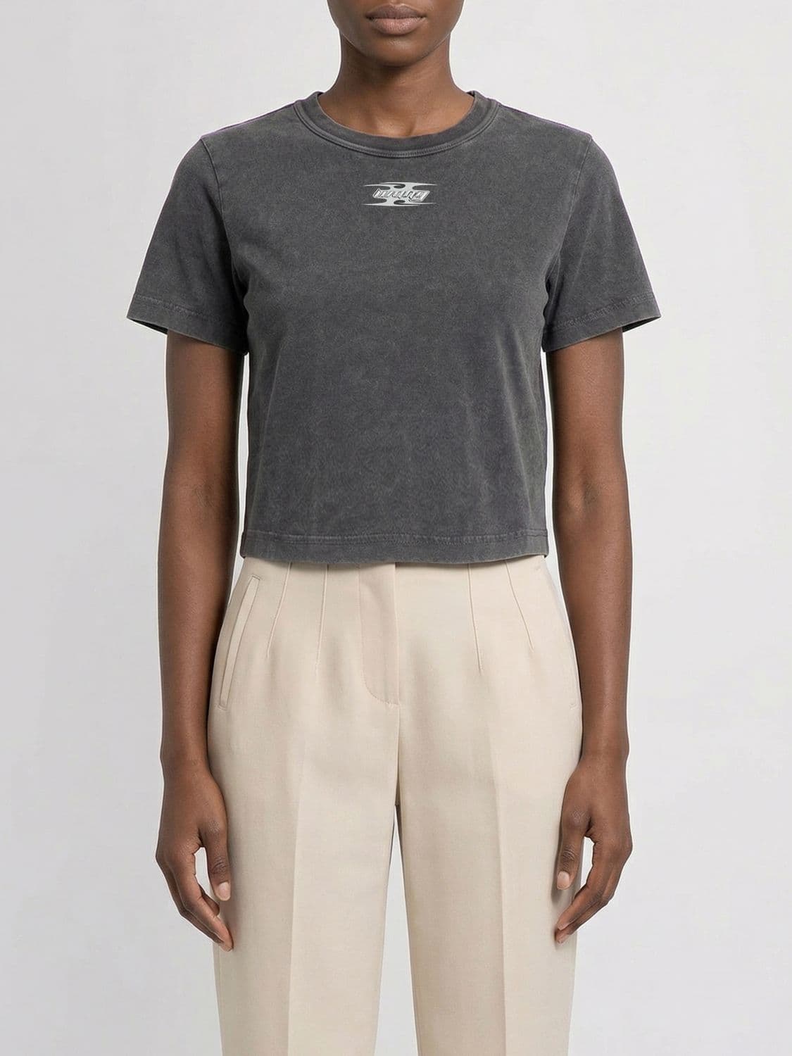 T By Alexander Wang Cotton Crop T-Shirt with Logo