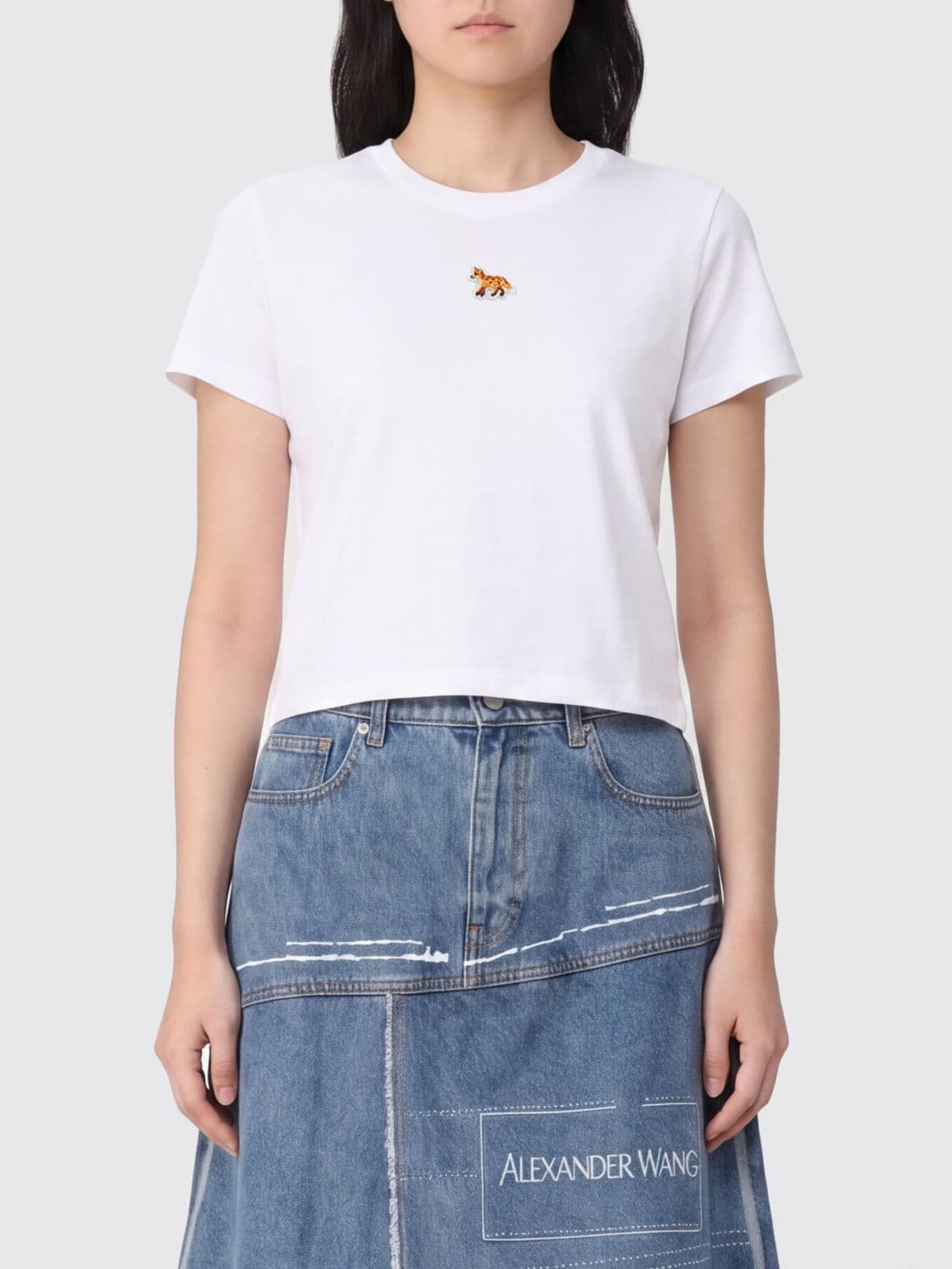 Maison Kitsuné Cotton Crop T-Shirt with Logo