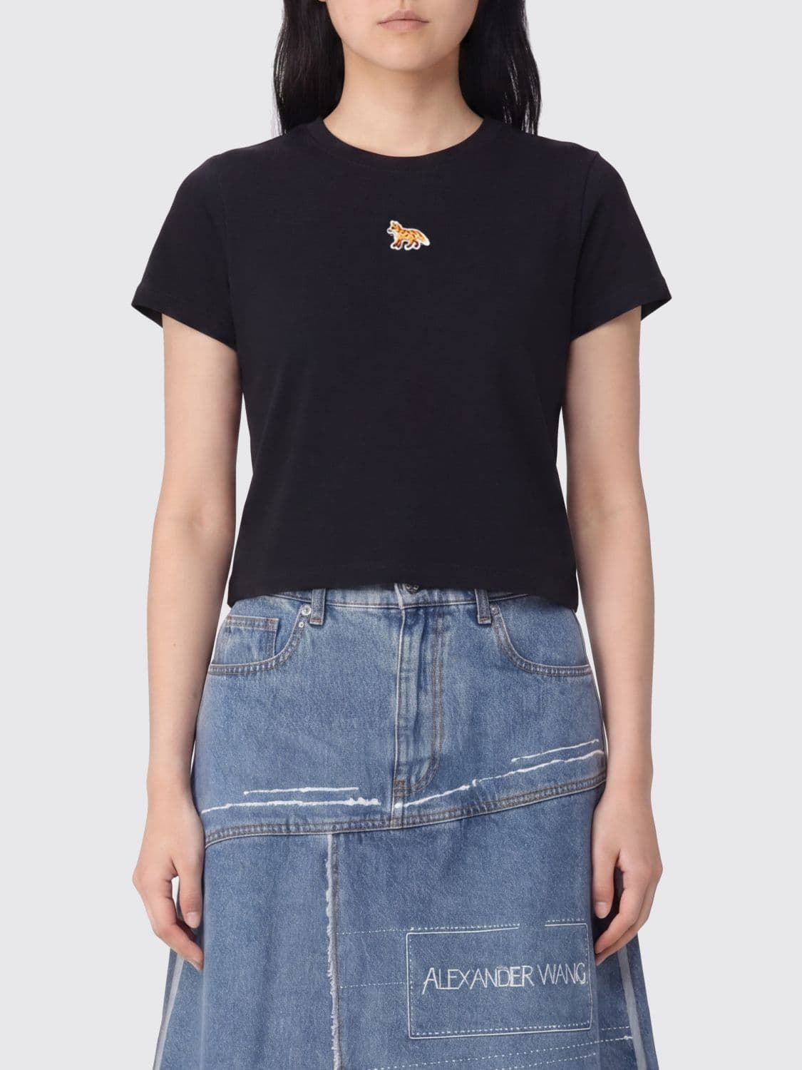 Maison Kitsuné Cotton Crop T-Shirt with Logo