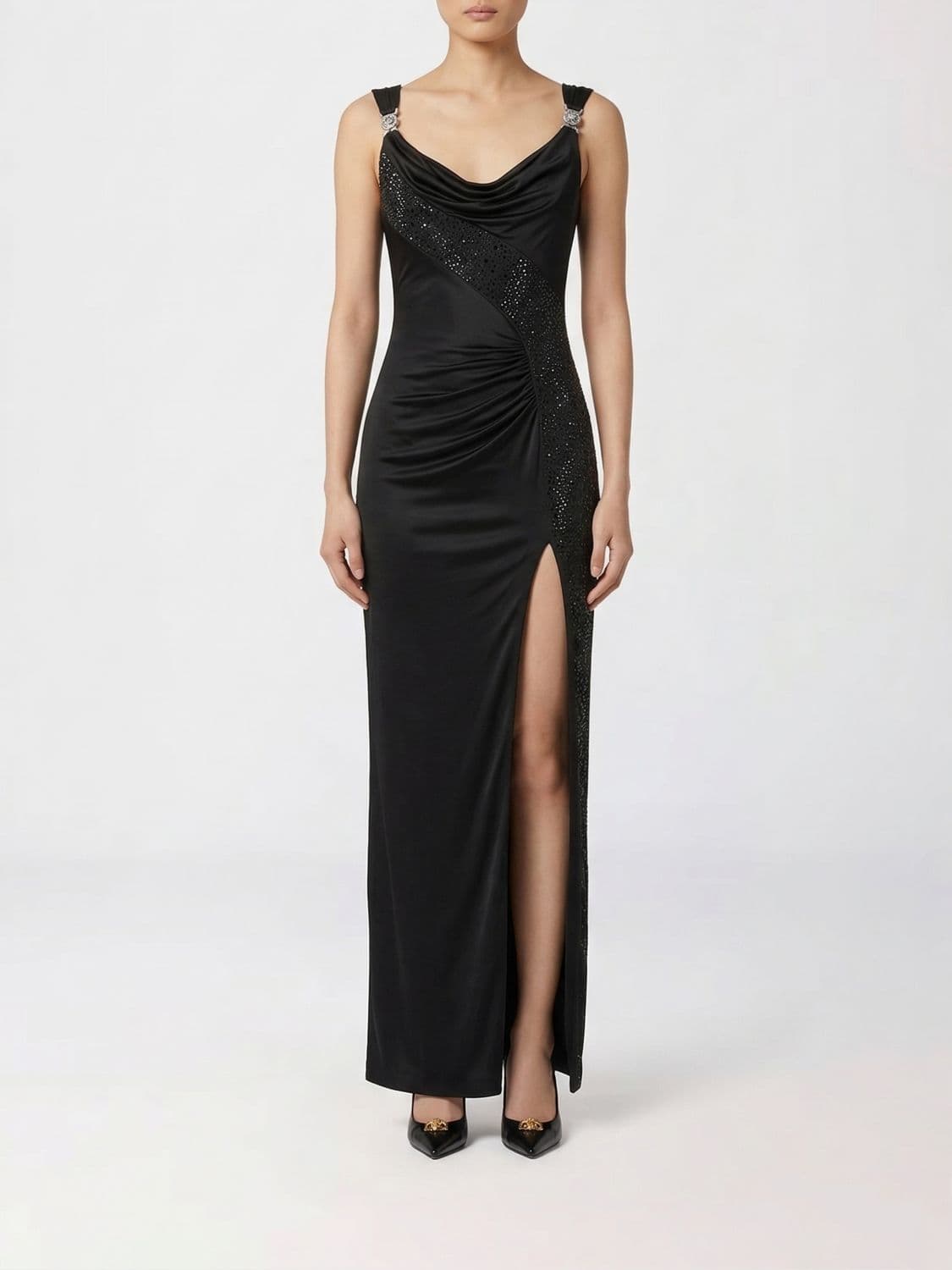 Versace Long Viscose Dress with Rhinestones
