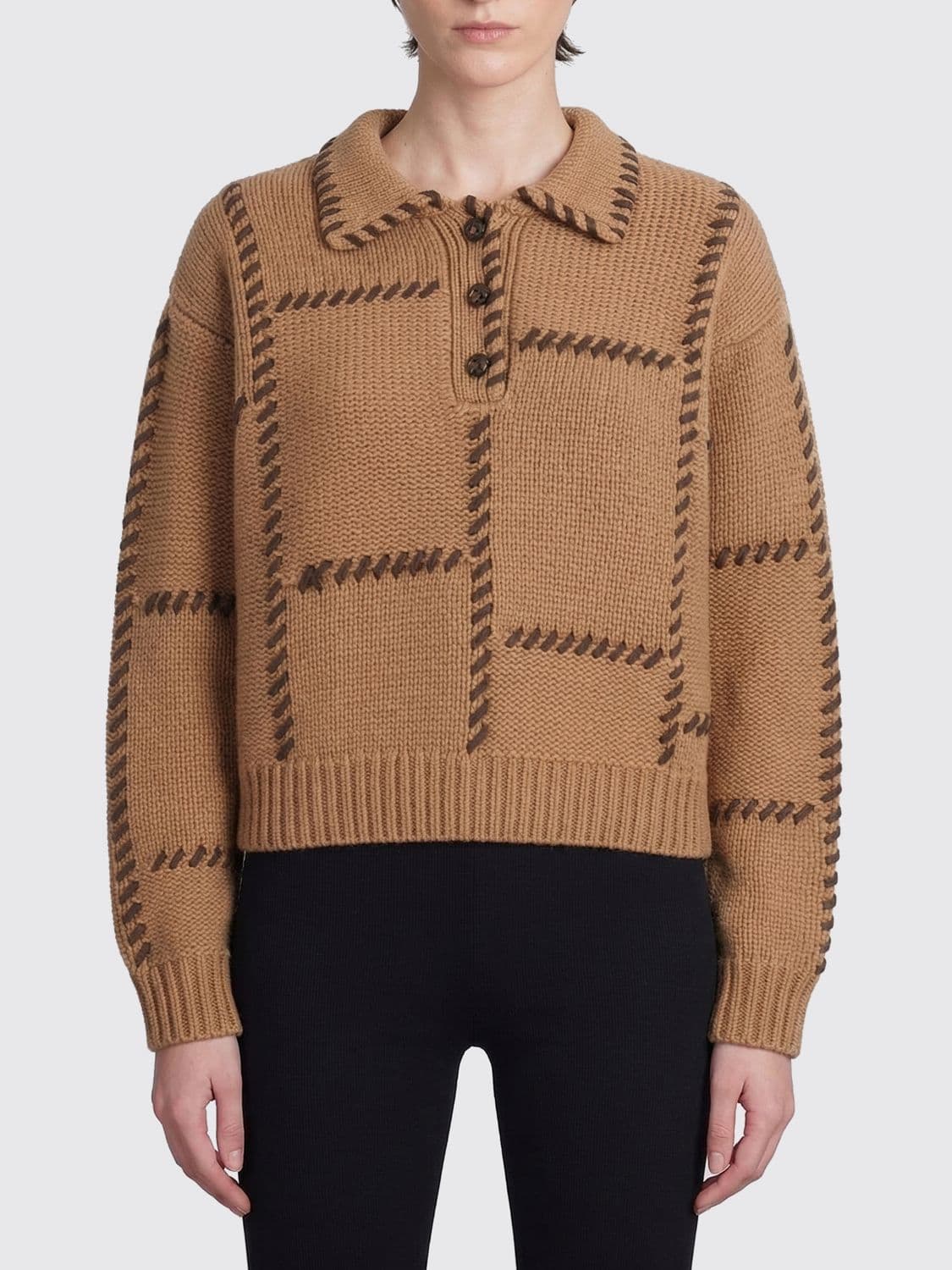 Frame Wool and Cashmere Knit Polo Shirt with Stitching