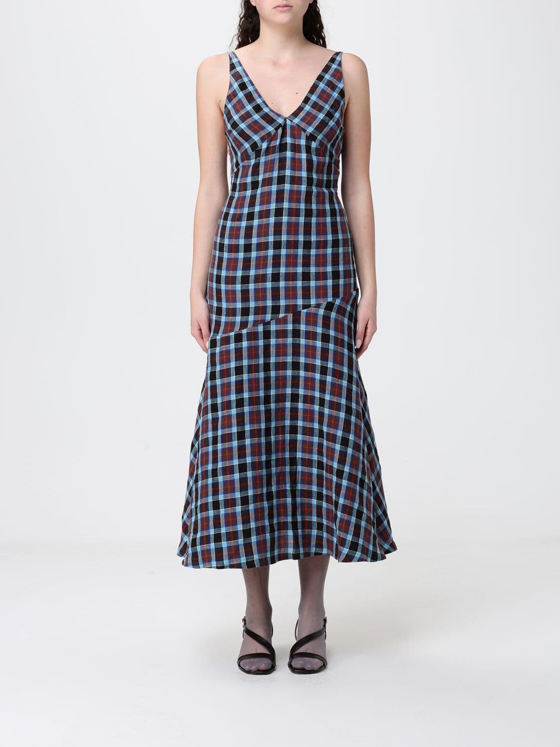 Namacheko Checked Linen Midi Dress