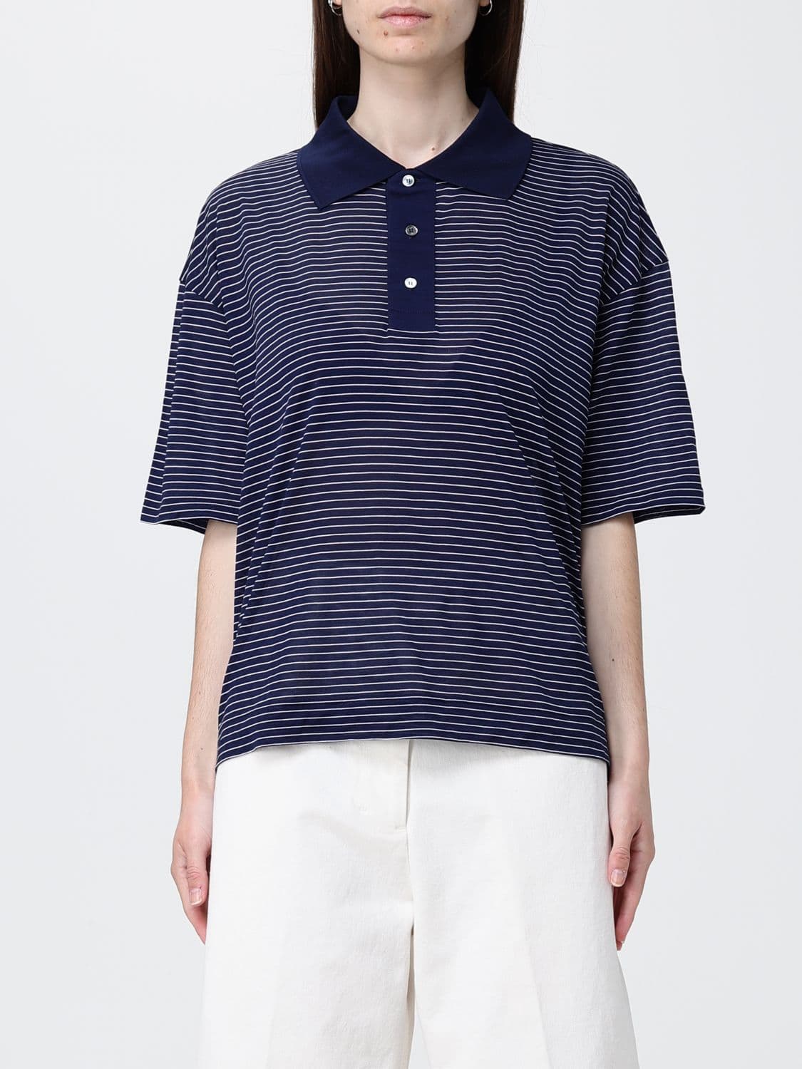 Ami Paris Striped Cotton Polo Shirt