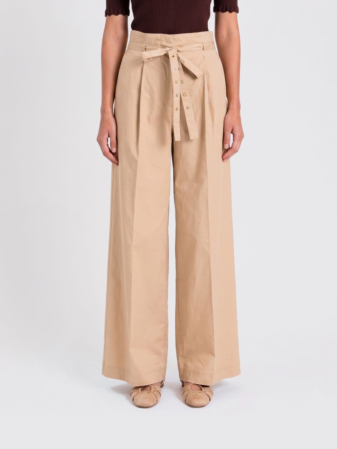 Twinset Wide-leg Trousers in Cotton Twill