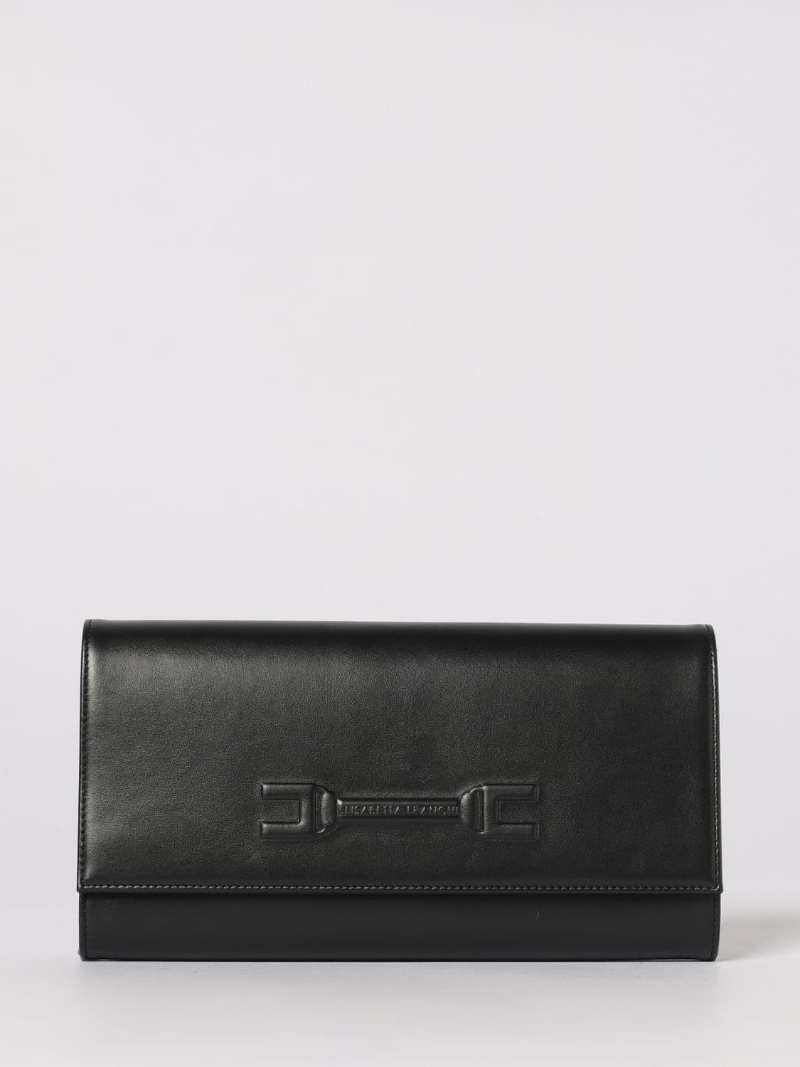 Elisabetta Franchi Leather Clutch with Embossed Logo