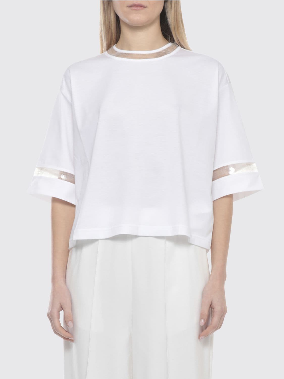 Fabiana Filippi Cotton T-shirt with Embroidered Sequins