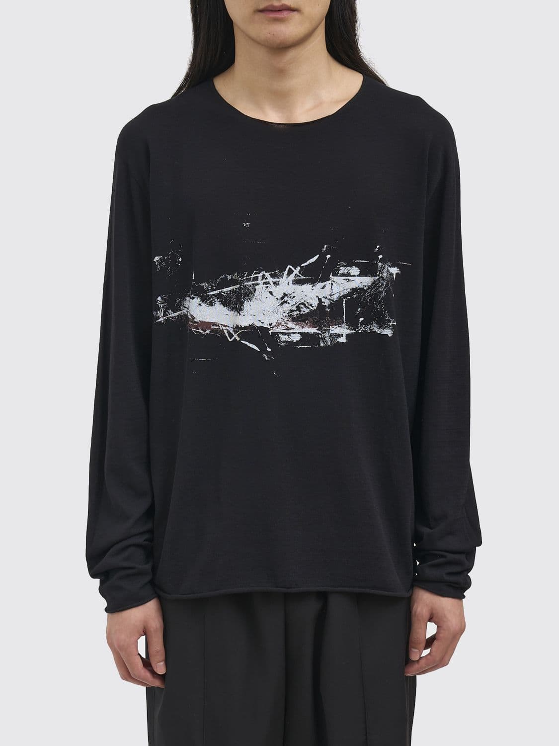 Isabel Benenato Printed Cotton Crew Neck Pullover