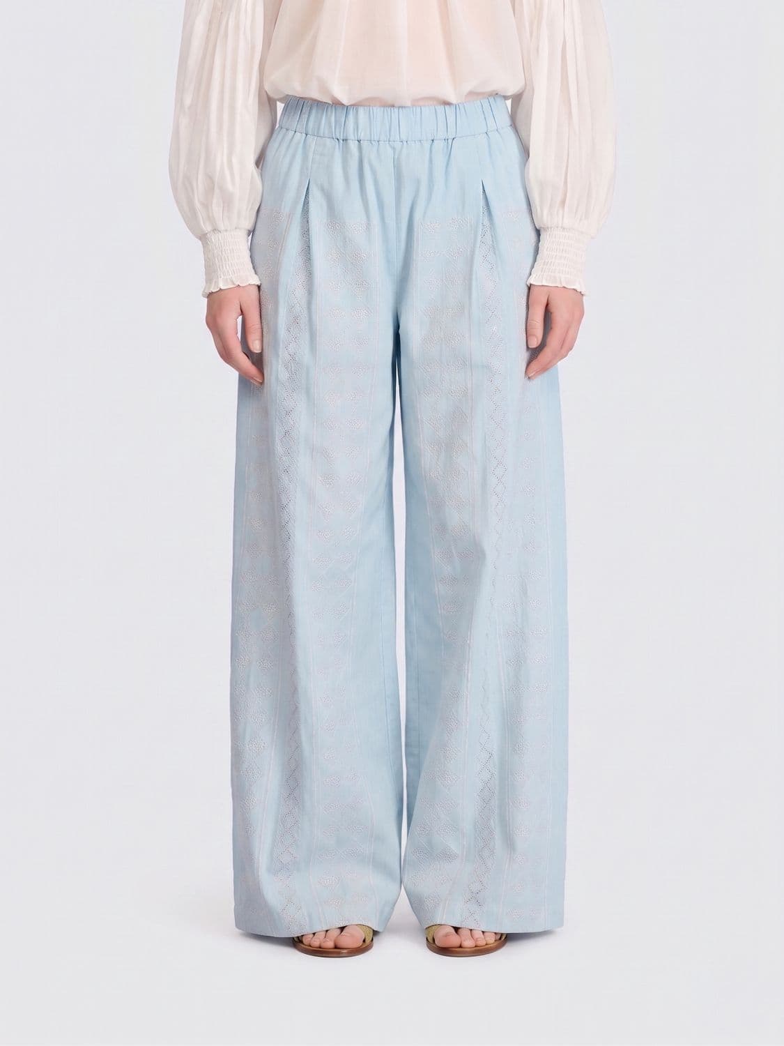 Semicouture Jhonny Embroidered Cotton Palazzo Trousers