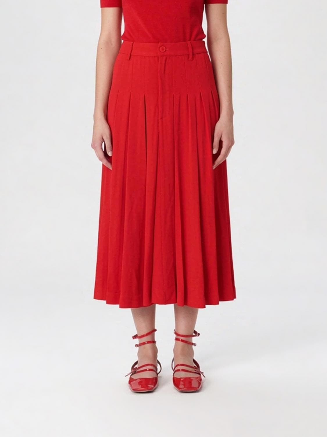 Semicouture Pleated Viscose and Virgin Wool Skirt