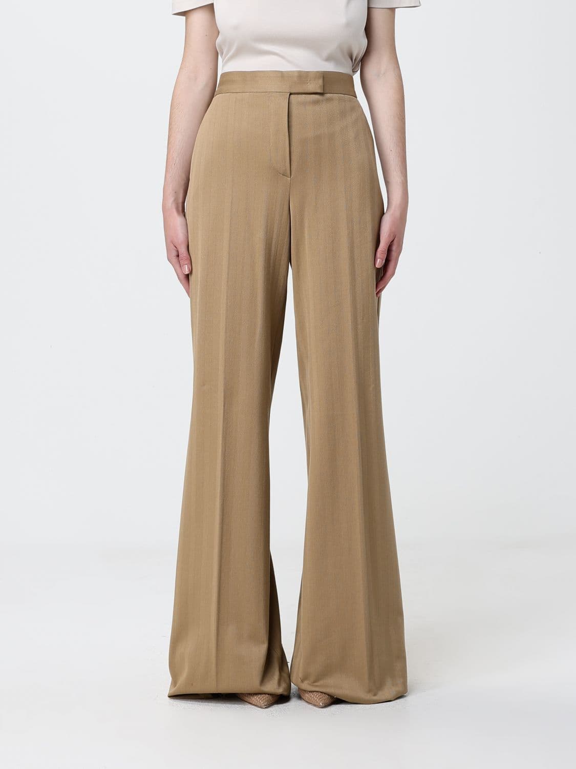Max Mara Pinstriped Cotton Flared Trousers