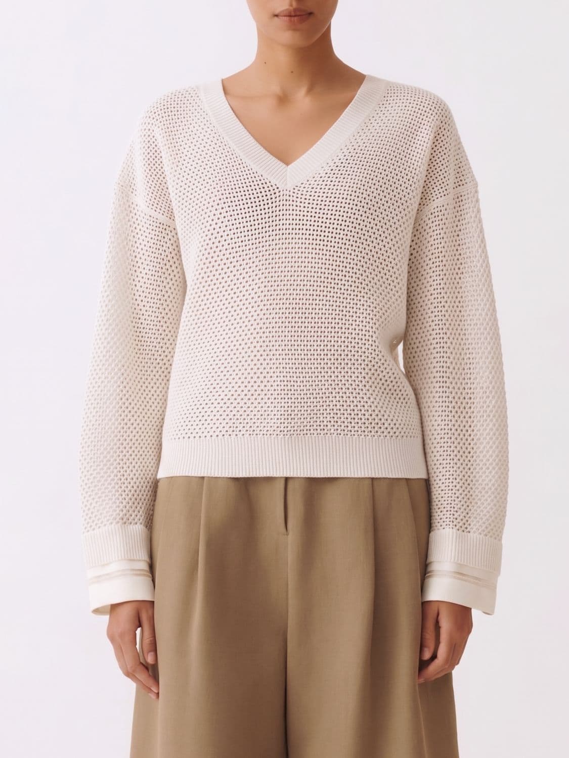 Fabiana Filippi Perforated Cotton Blend V-Neck Sweater