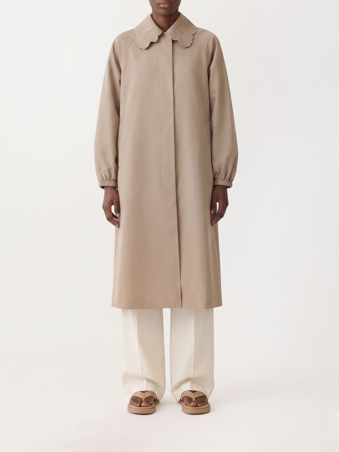 Fabiana Filippi Cotton Blend Trench Coat with Embroidered Collar