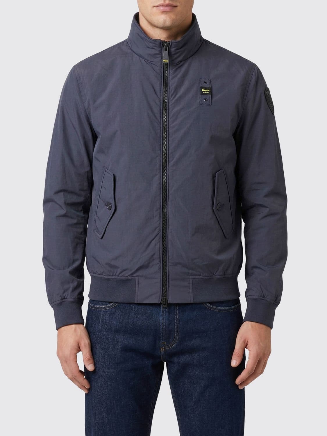 Blauer Nylon Bomber Jacket