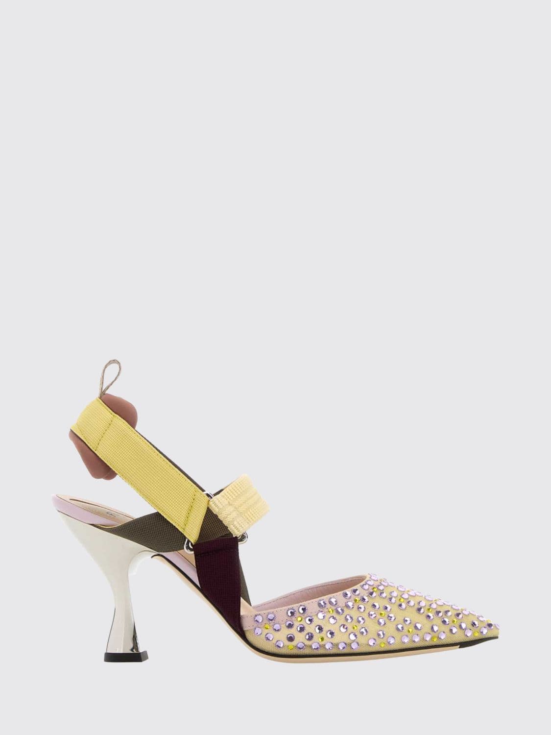 Fendi Colibrì Mesh Nylon Slingbacks with Rhinestones