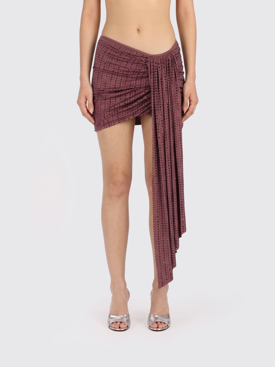 Venuja Jersey Mini Skirt with All-Over Rhinestones