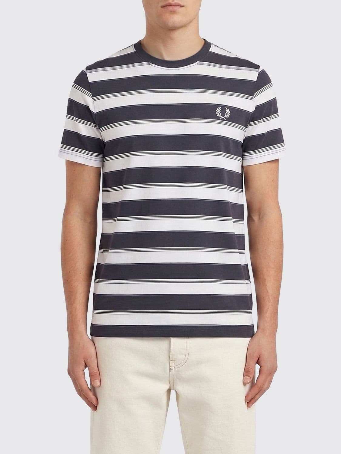 Fred Perry Striped Cotton T-Shirt with Logo