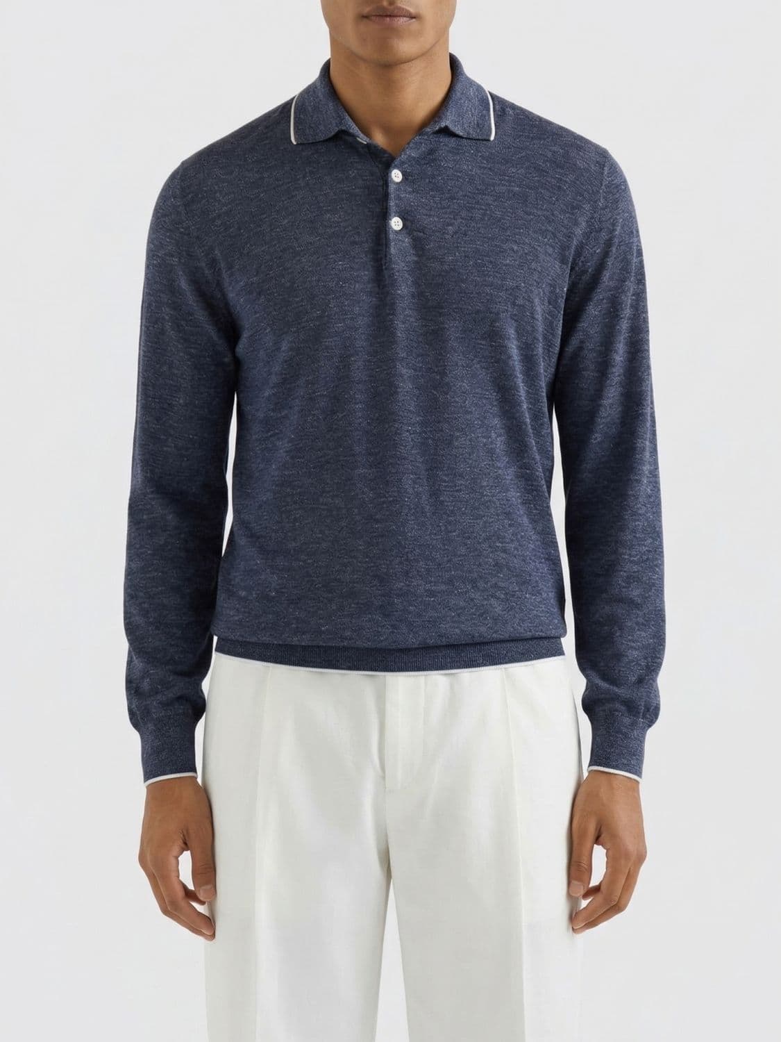 Brunello Cucinelli Cashmere Silk and Hemp Knit Polo Shirt