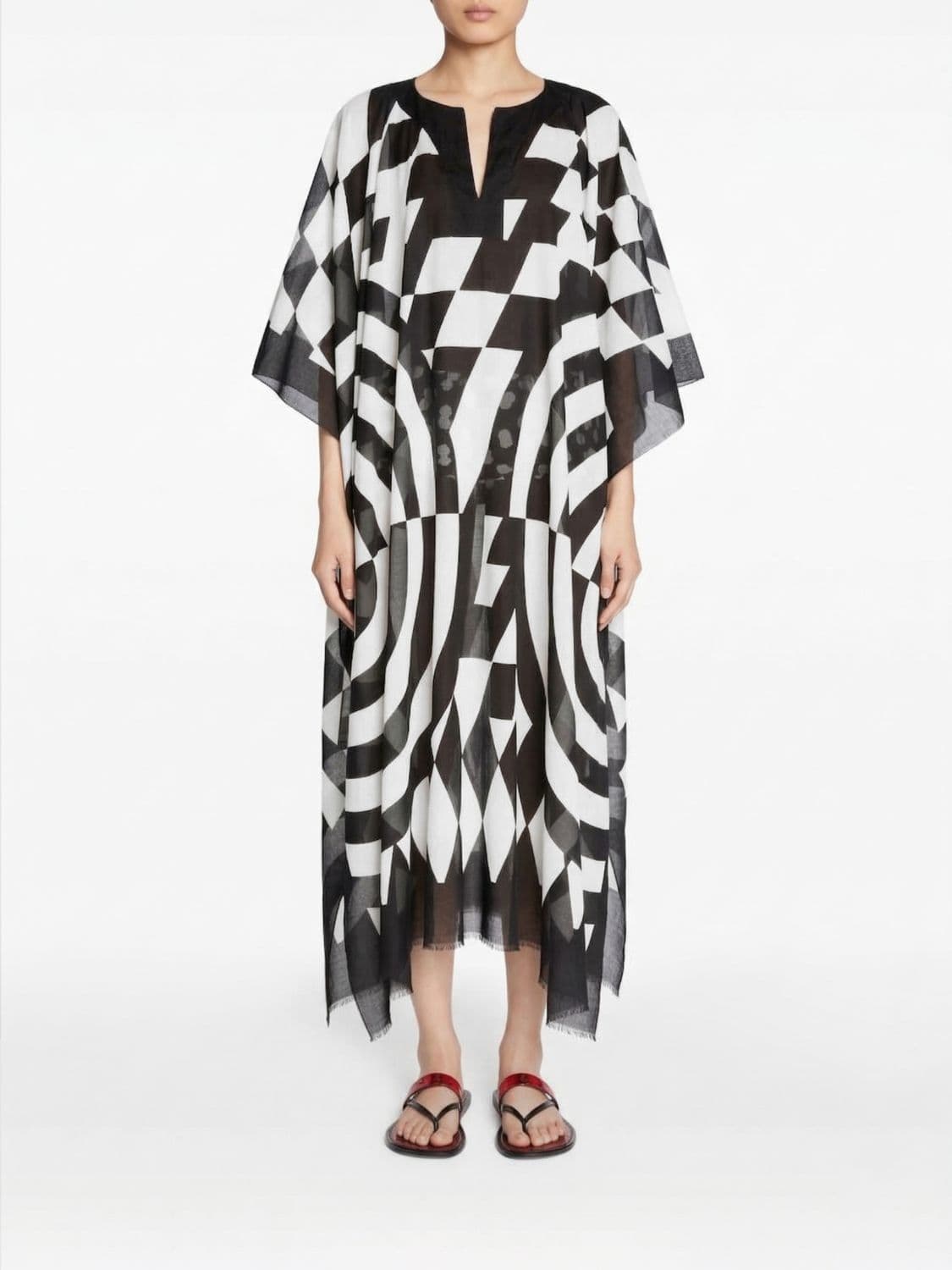 Dries Van Noten Cotton Kaftan Dress with Optical Print