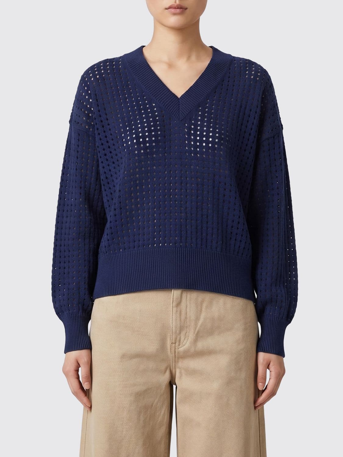 Kangra Perforated Cotton V-neck Knit