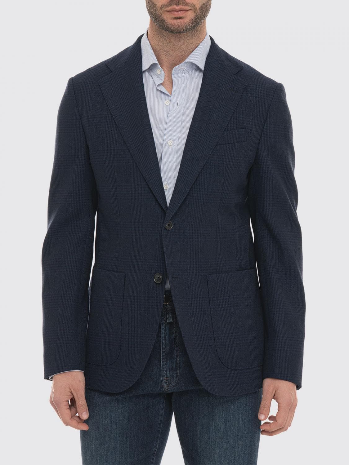 Fay Prince of Wales Wool Single-breasted Blazer