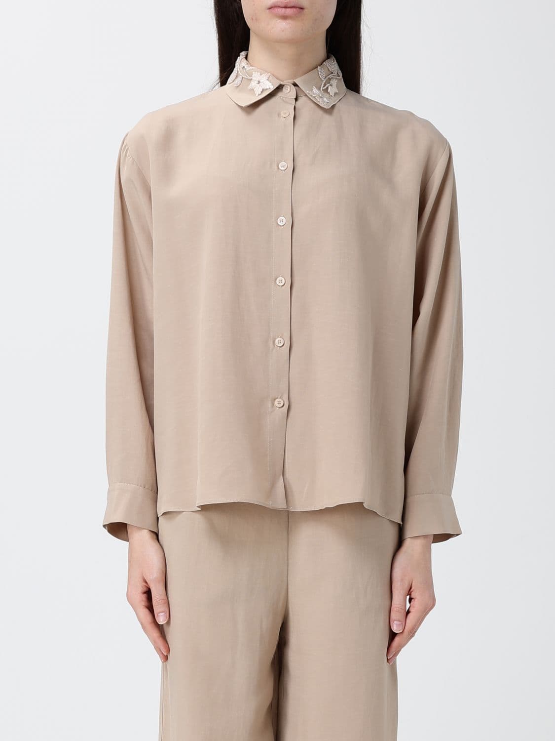 Hanita Linen Blend Shirt with Embroidery