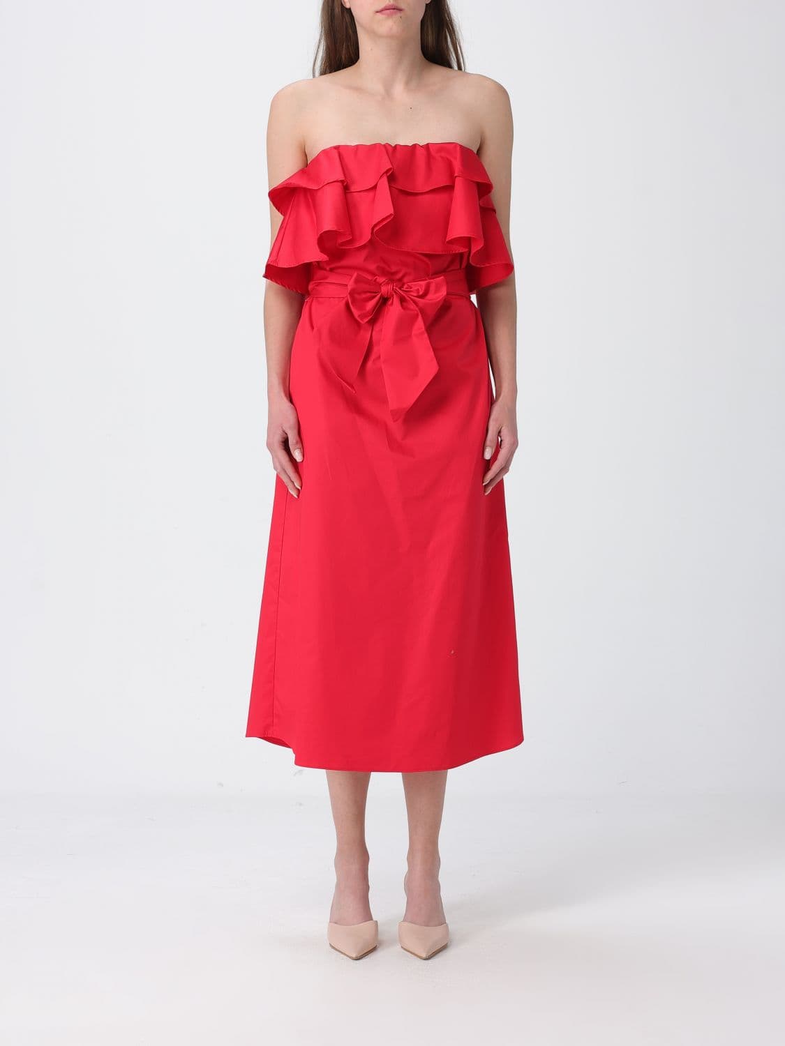 Hanita Cotton Poplin Midi Dress with Ruffles