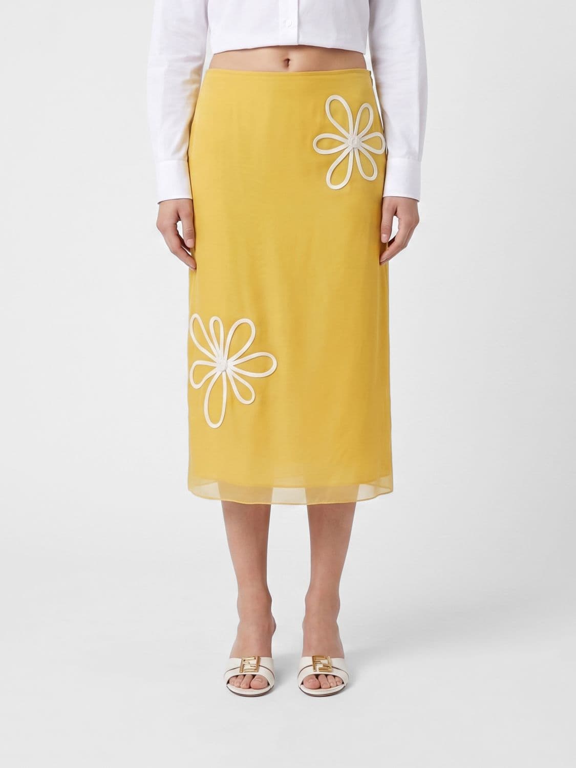 Fendi Organza Pencil Skirt with Flowers
