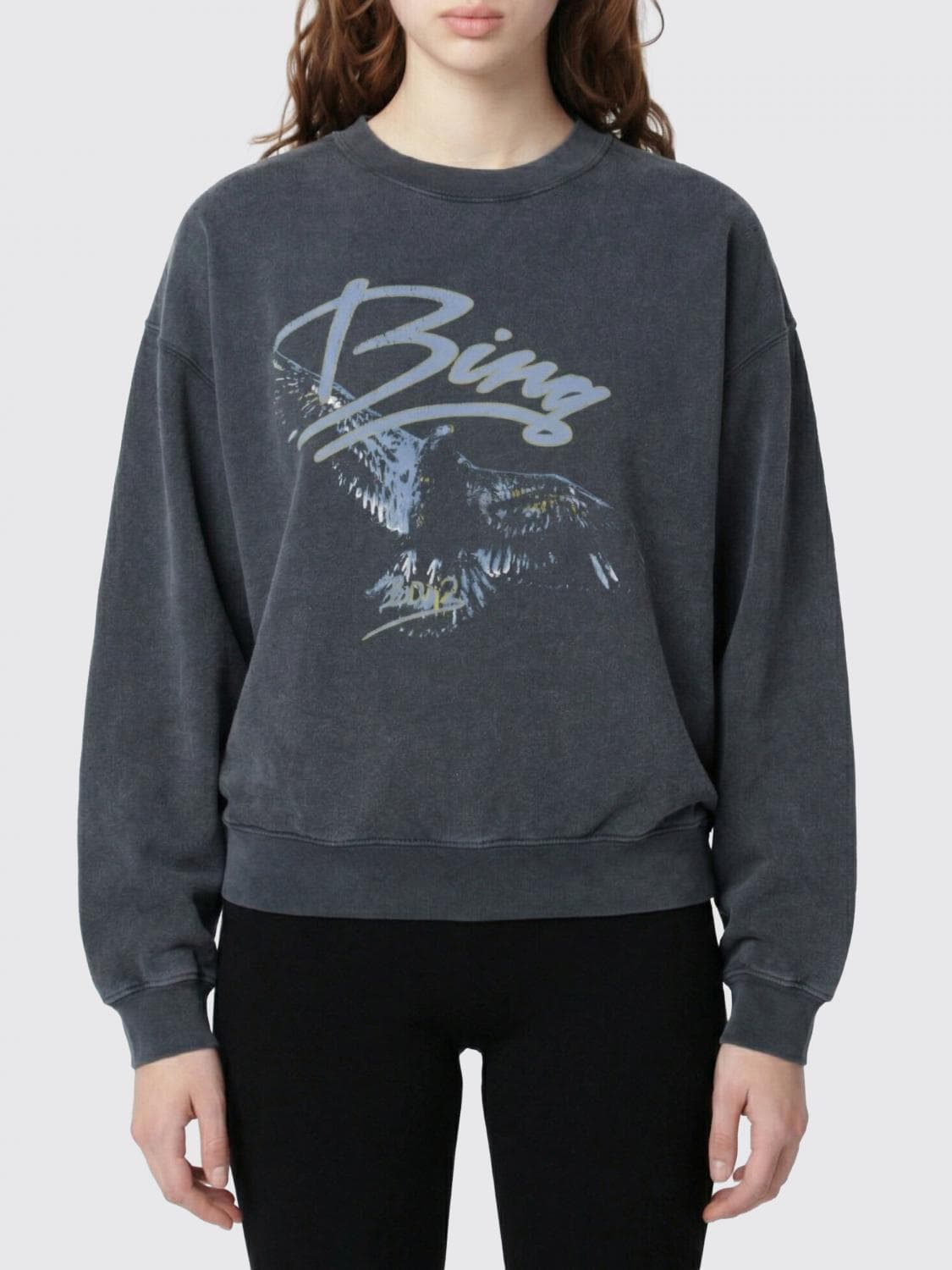 Anine Bing Cotton Crew Neck Sweatshirt with Logo Print · XS