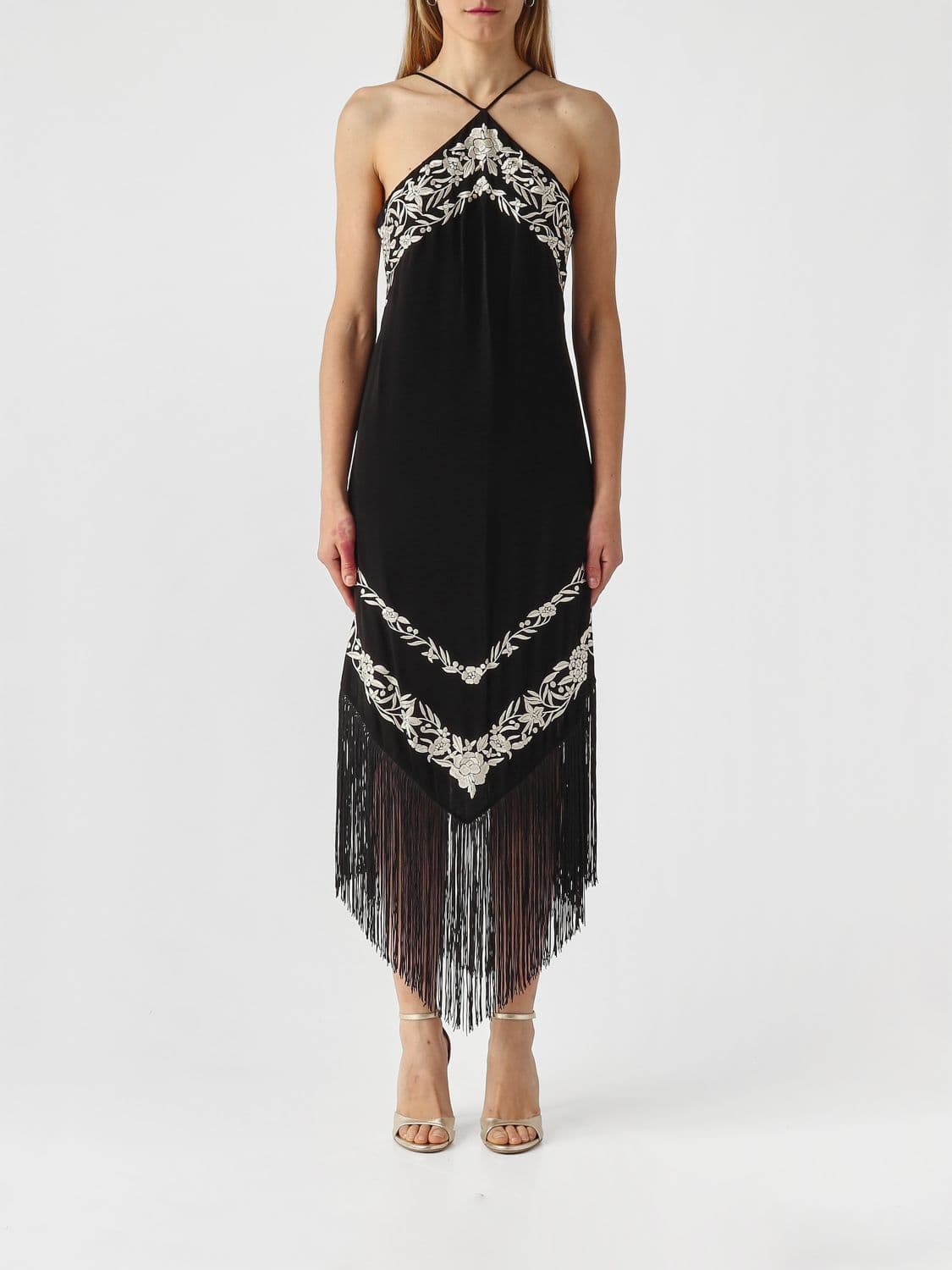 Twinset Asymmetric Viscose Dress with Fringes