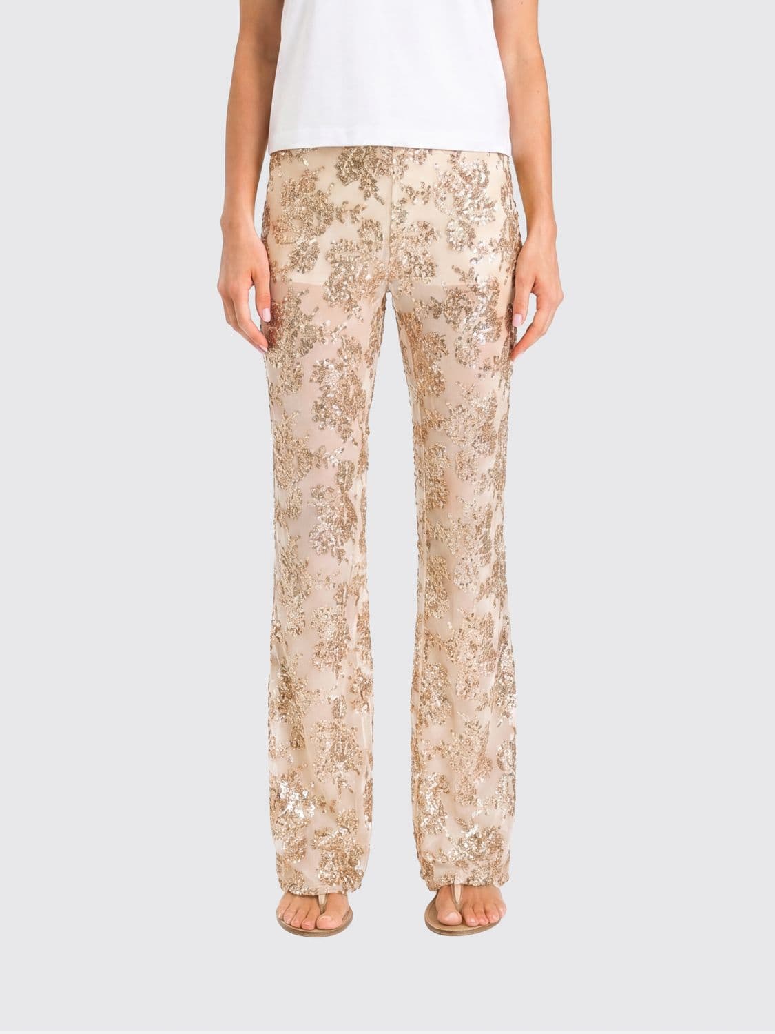 Twinset Slim Fit Jersey Trousers with Embroidered Sequins