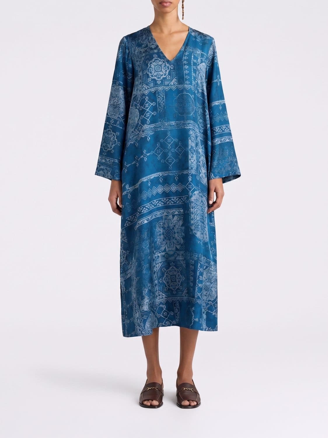 Momonì Ethnic Print Silk Midi Dress