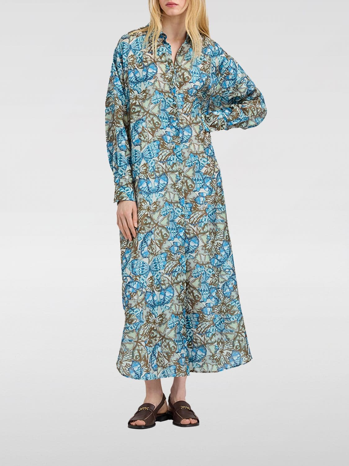Momonì Printed Silk Chemisier Dress