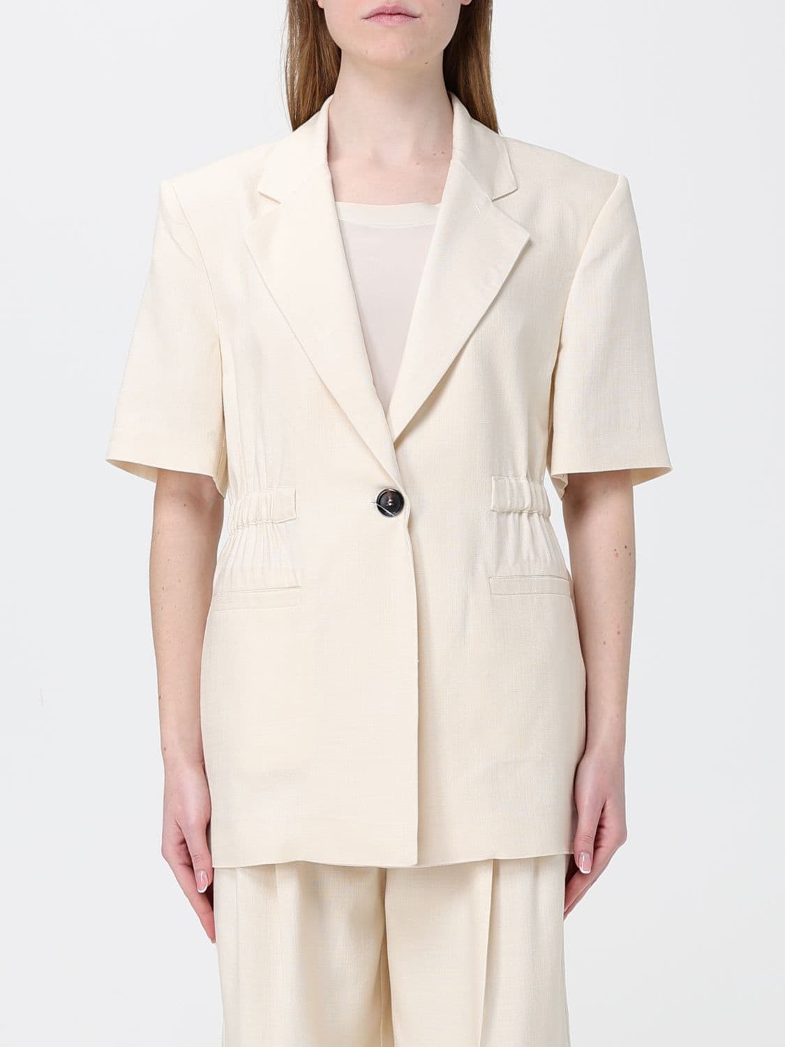 Pinko Single Breasted Viscose Blend Canvas Blazer