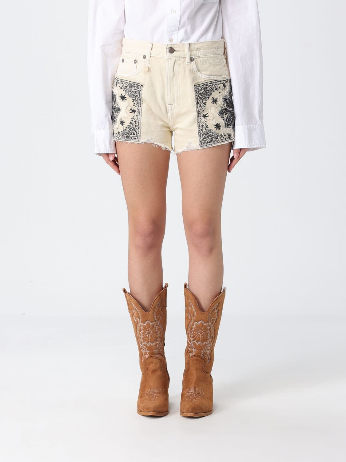 R13 Printed Cotton Denim Shorts