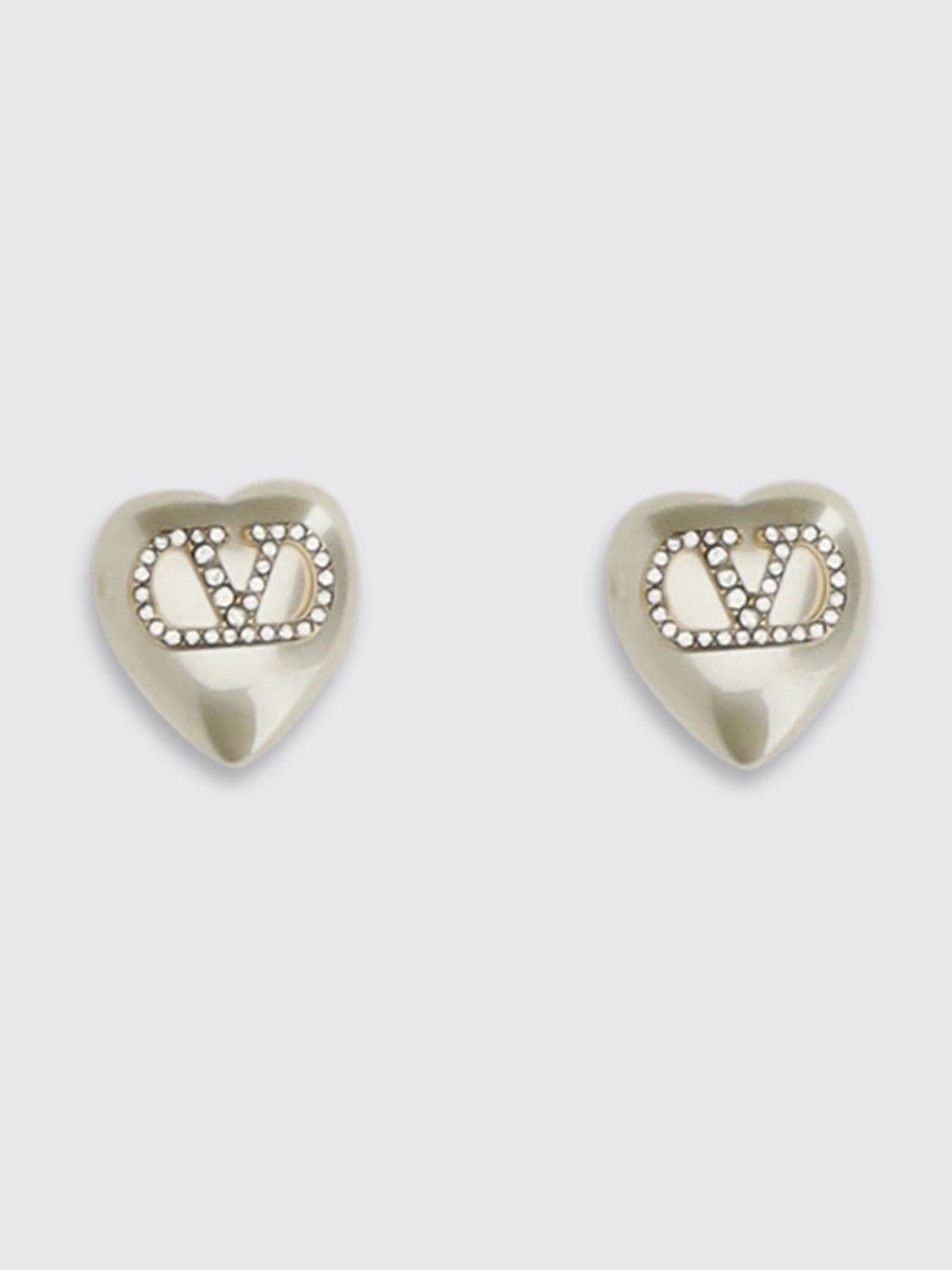 Valentino Garavani VLogo Brass Earrings with Rhinestones and Synthetic Heart Pearls · OS