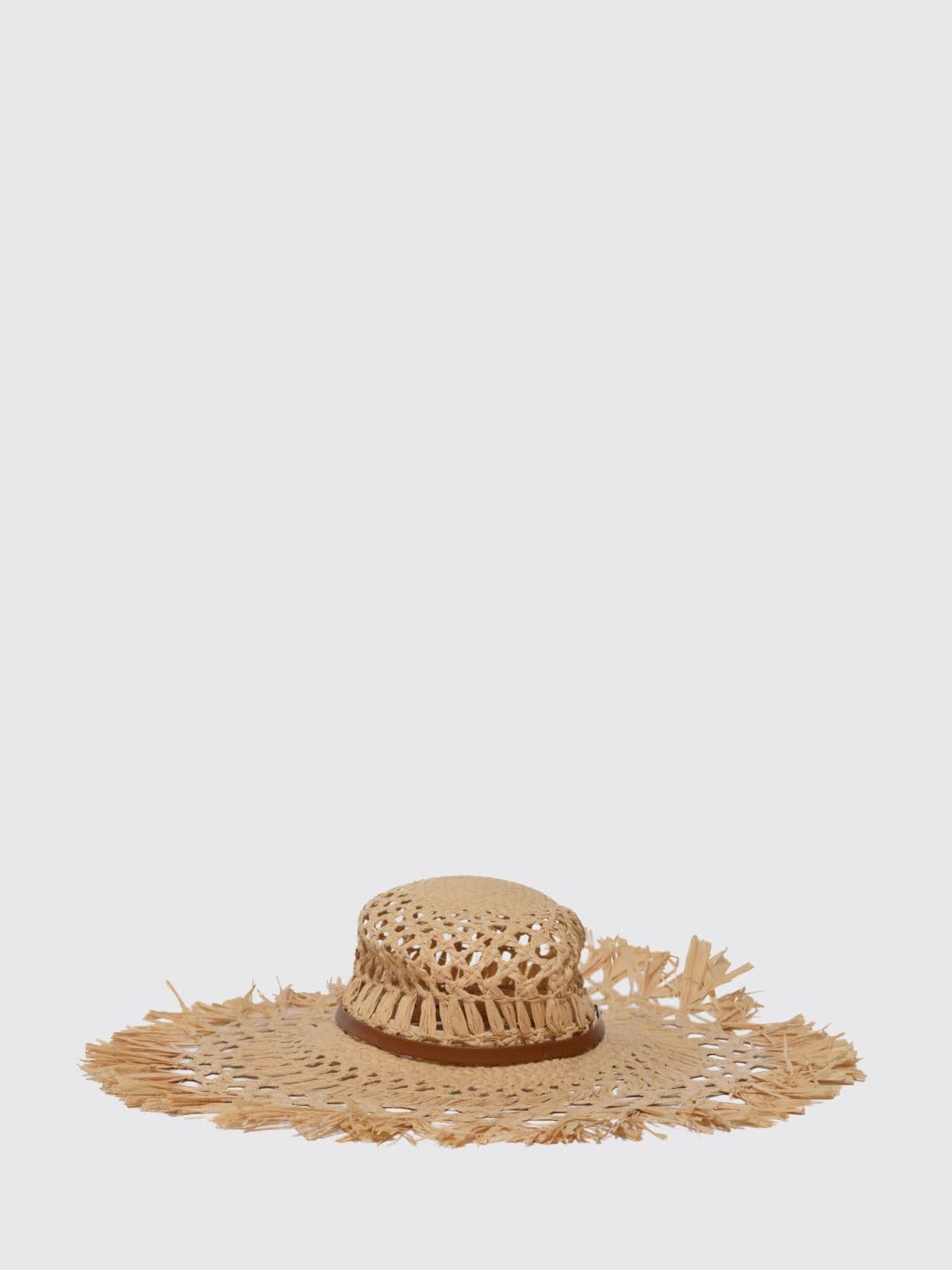 Coccinelle Hat in Perforated Raffia with Fringed Edges