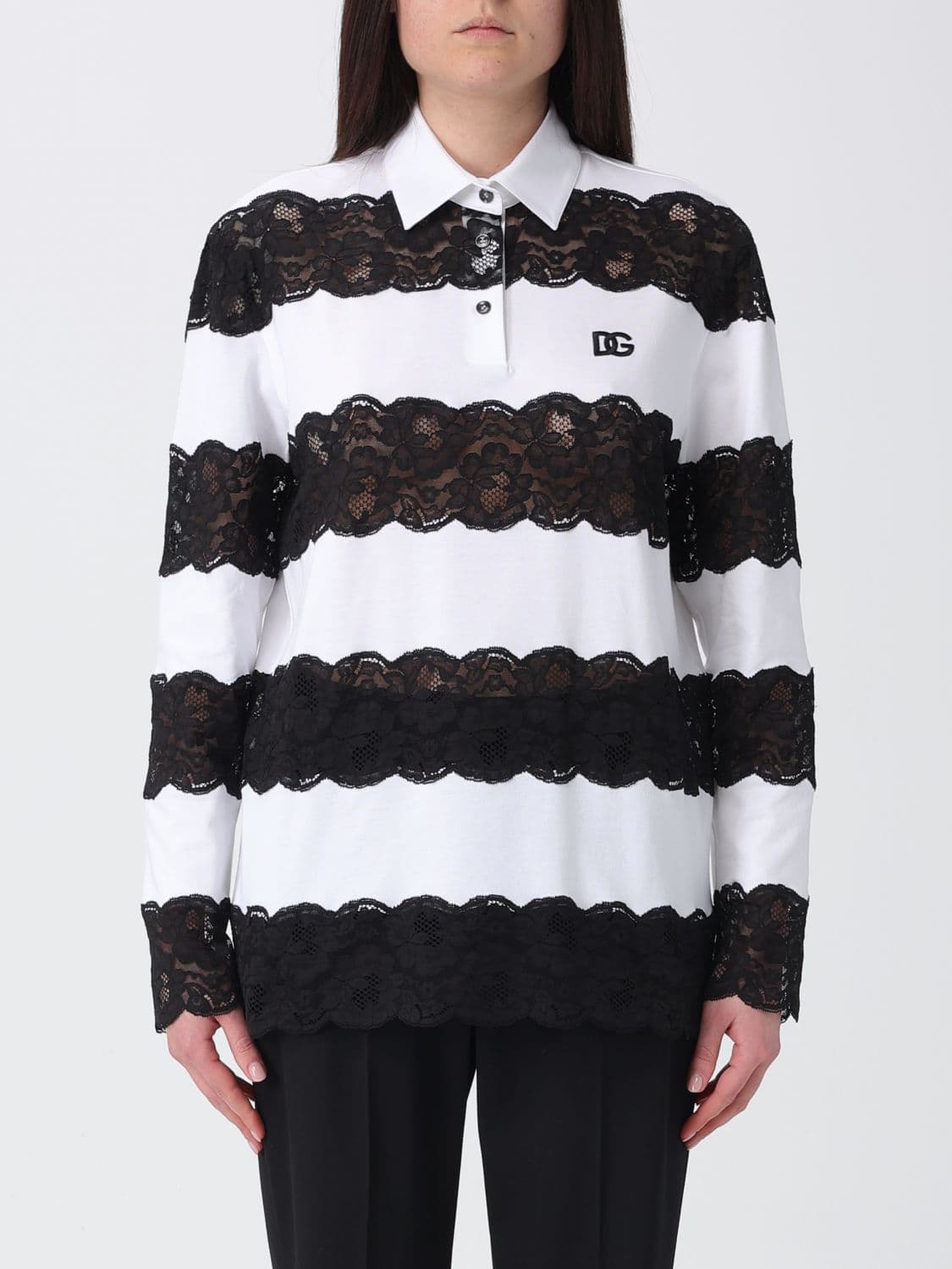 Dolce & Gabbana Cotton and Lace Polo Shirt