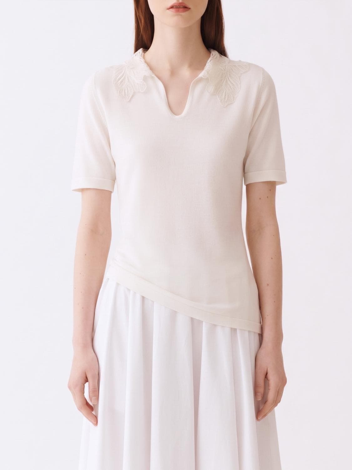 Fabiana Filippi Cotton and Silk Polo Shirt with Lace Collar · 40