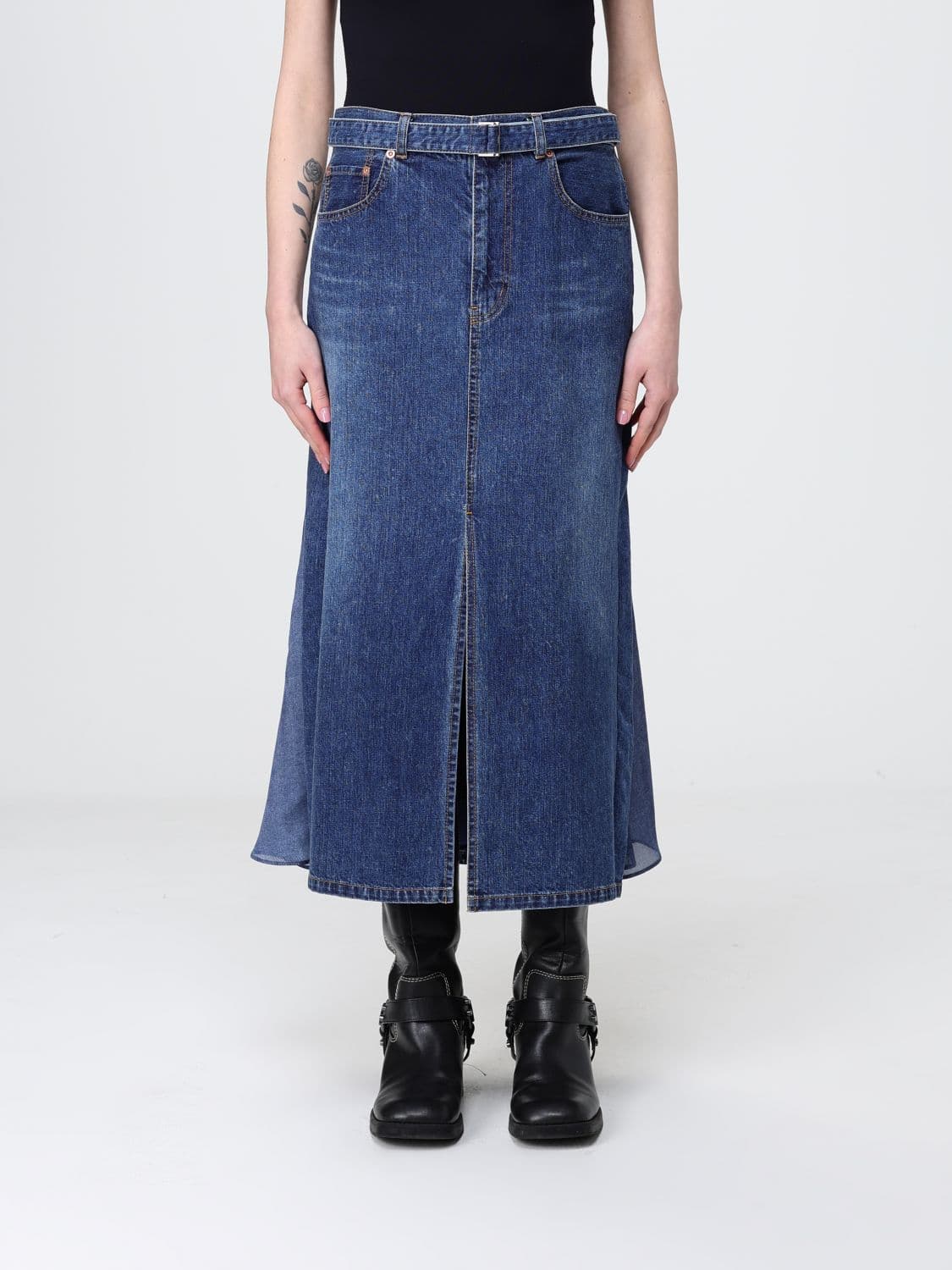 Sacai Cotton Denim Midi Skirt