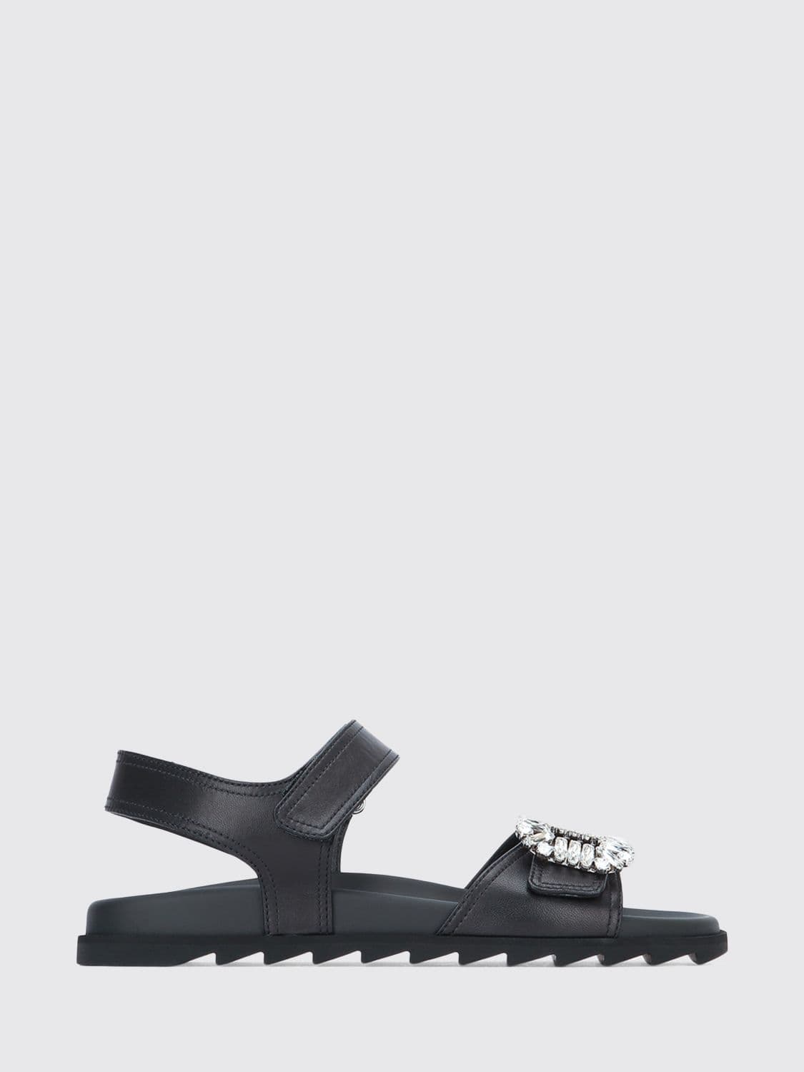 Roger Vivier Slidy Viv' Leather Sandals with Jewel Buckle