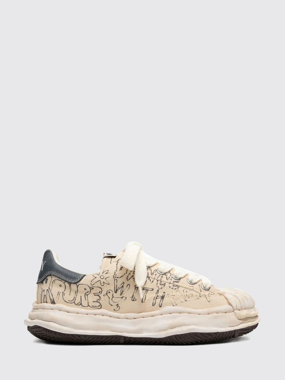 Maison Mihara Yasuhiro Blakey OG Used Effect Printed Cotton Canvas Sneakers · 39