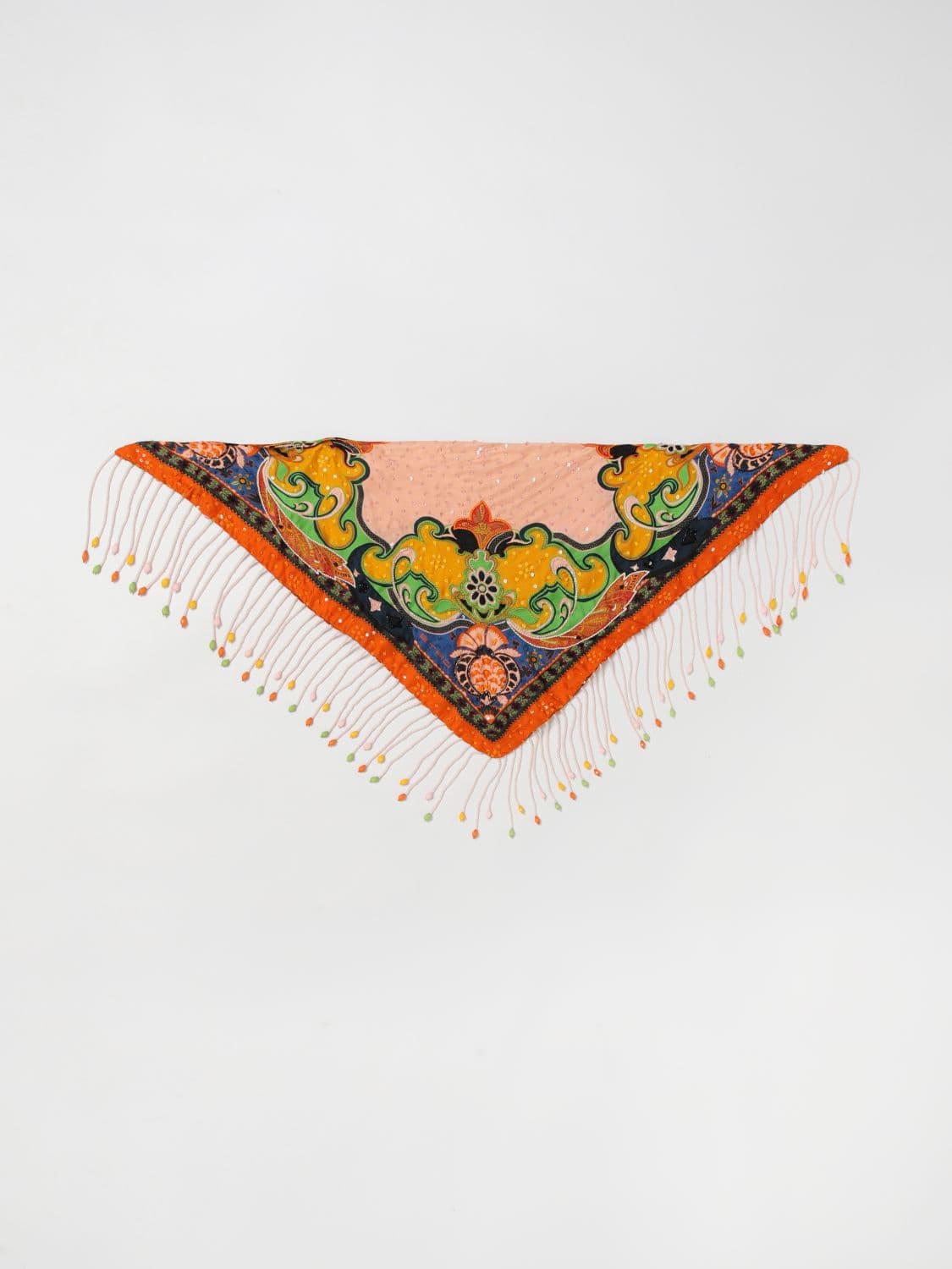 Etro Paisley Print Silk Scarf with Beaded Fringes · OS