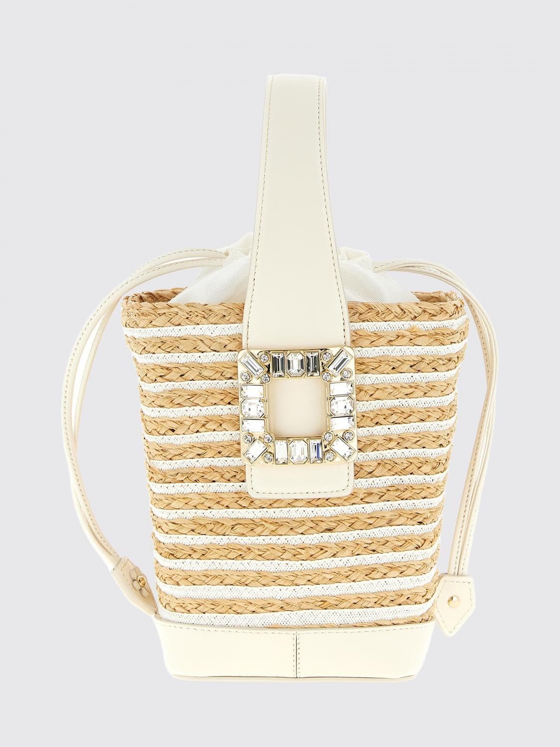 Roger Vivier Viv' Skate Raffia and Leather Bag with Jewel Buckle · OS