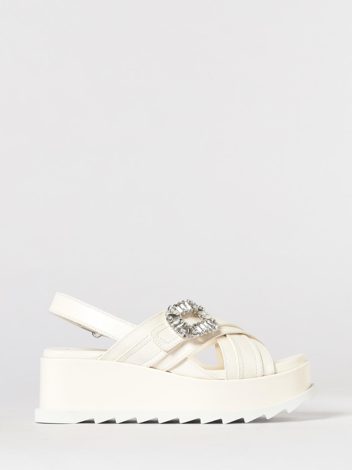Roger Vivier Slidy Viv' Wedge Sandal In Leather With Jewel Buckle