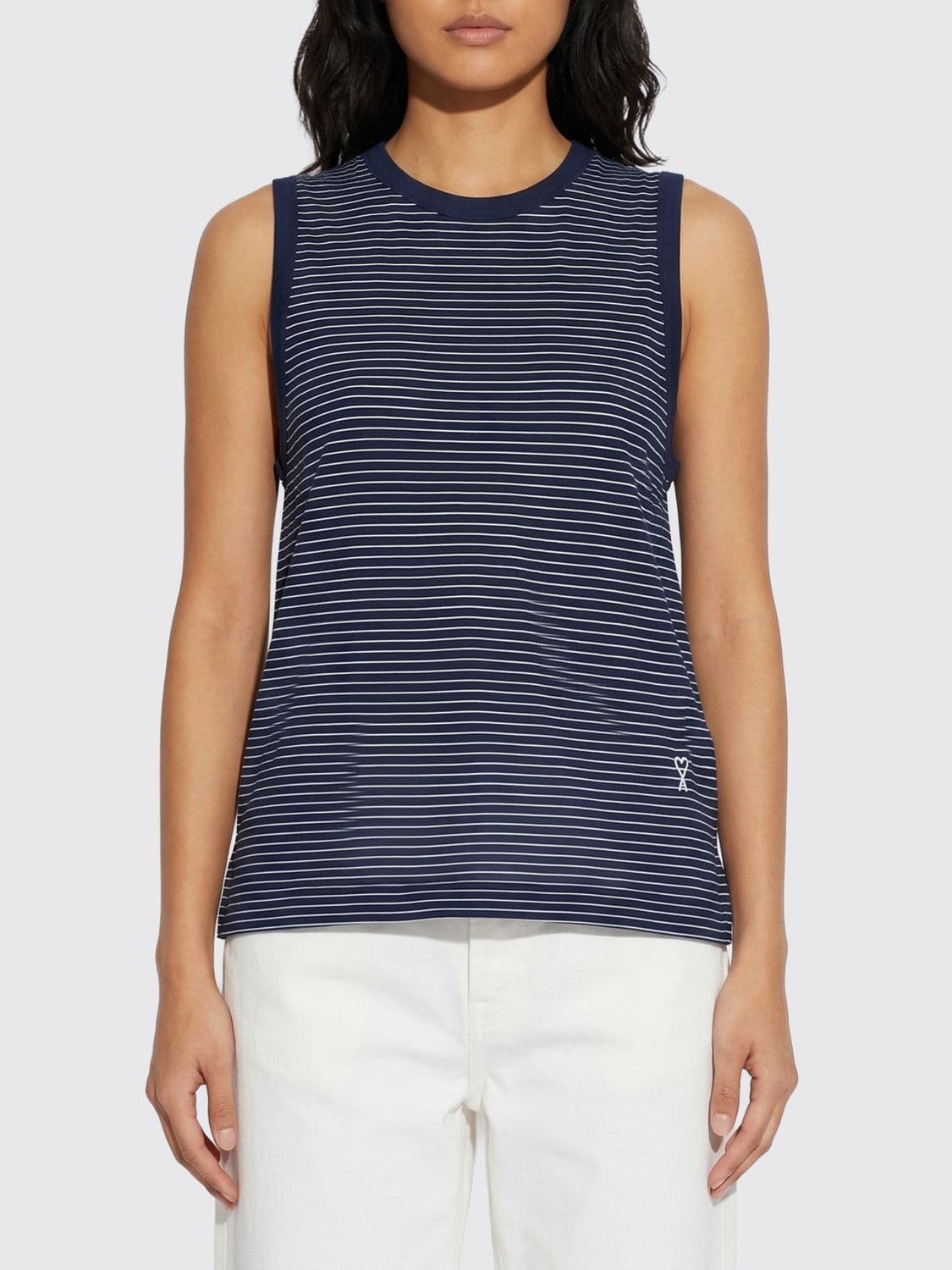 Ami Paris Striped Cotton Sleeveless Top